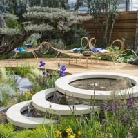 Royal Bank of Canada show garden with Designer Matthew Wilson at Clifton Nurseries, RHS Cheslea Flower show 2015, London May 2015.